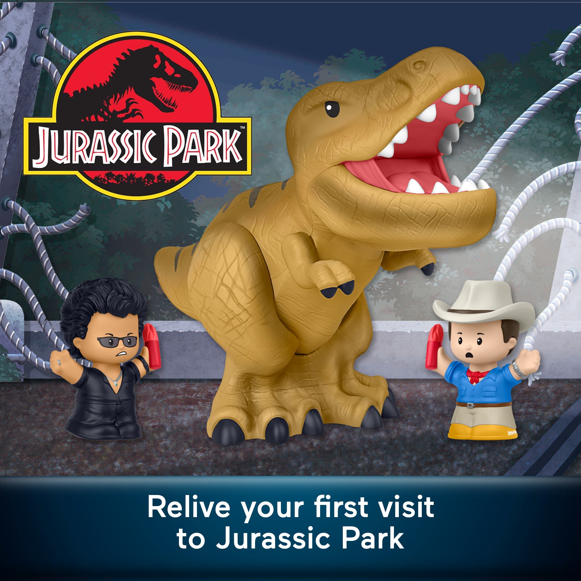 Little People Collector Jurassic Park Special Edition Set With Dinosaur For Movie Fans, 3 Figures