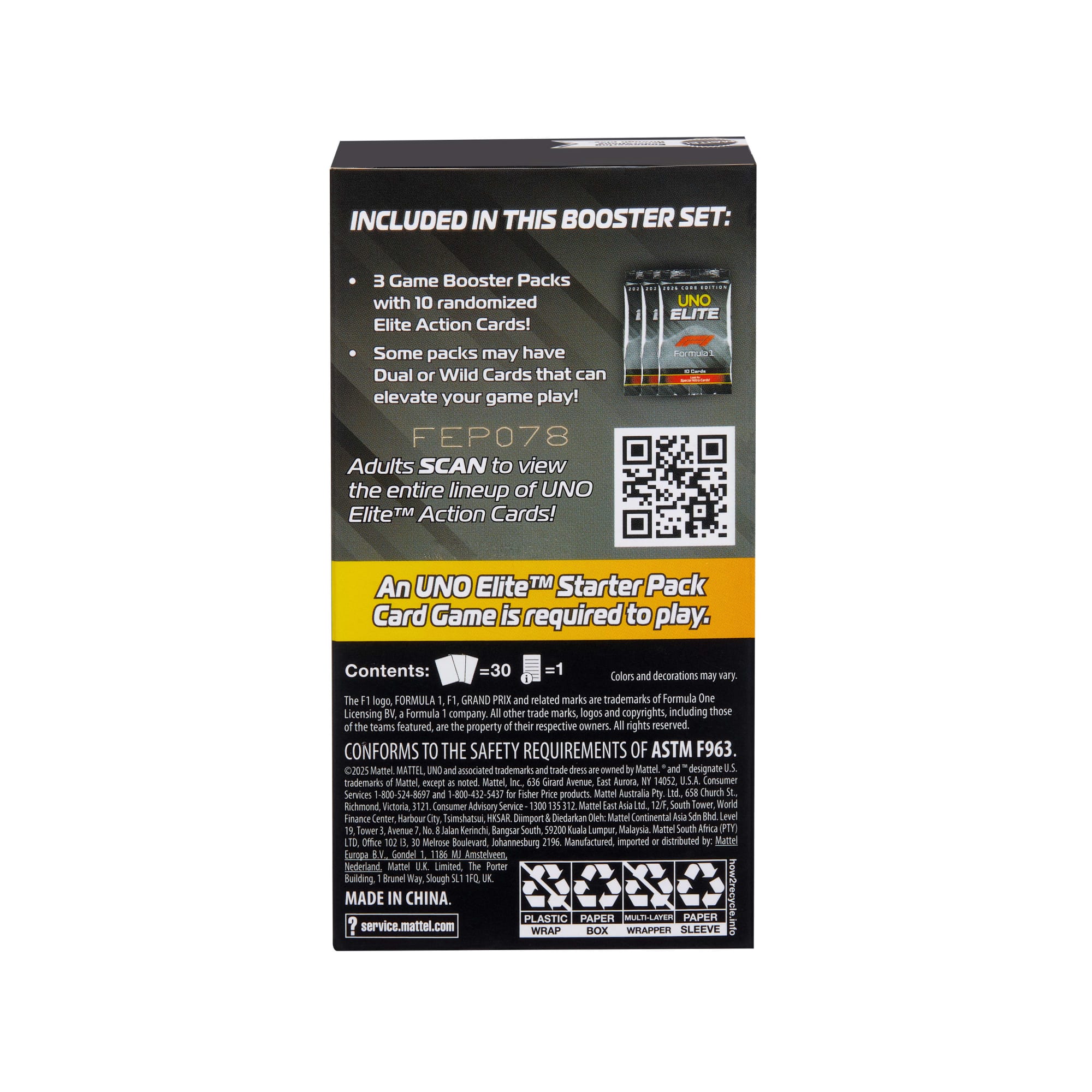 UNO Elite F1 Jogo de Cartas Booster Set