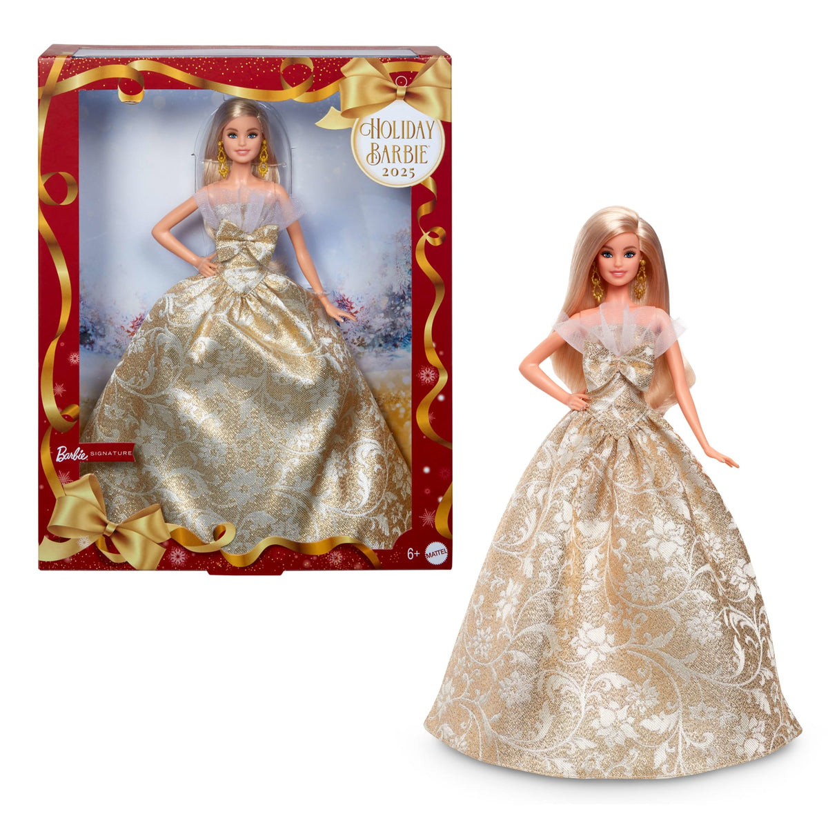 Barbie Signature 2025 Holiday Barbie Fashion Doll, Seasonal Collector, Blonde With Silver & Gold Gown