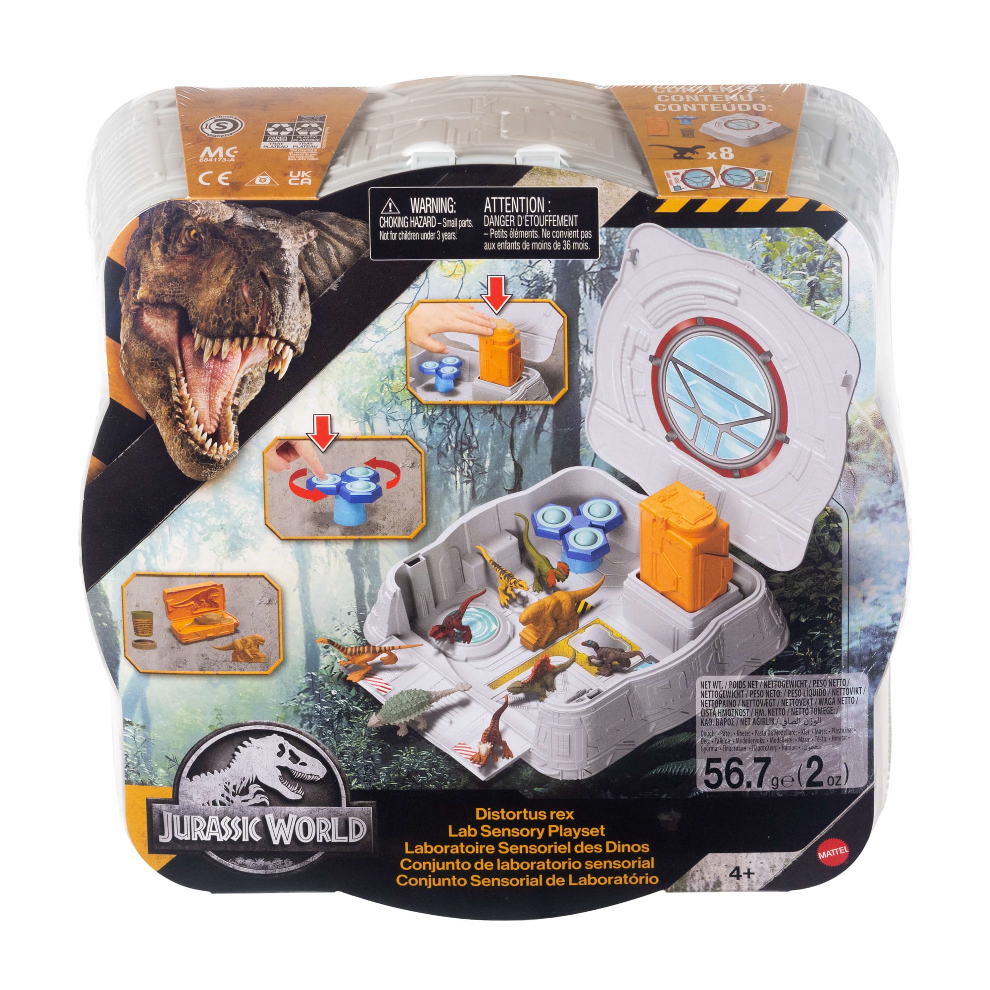 Jurassic World Distortus Rex Lab Sensory Playset With 8 Mini Figures, Fidget Features in Case