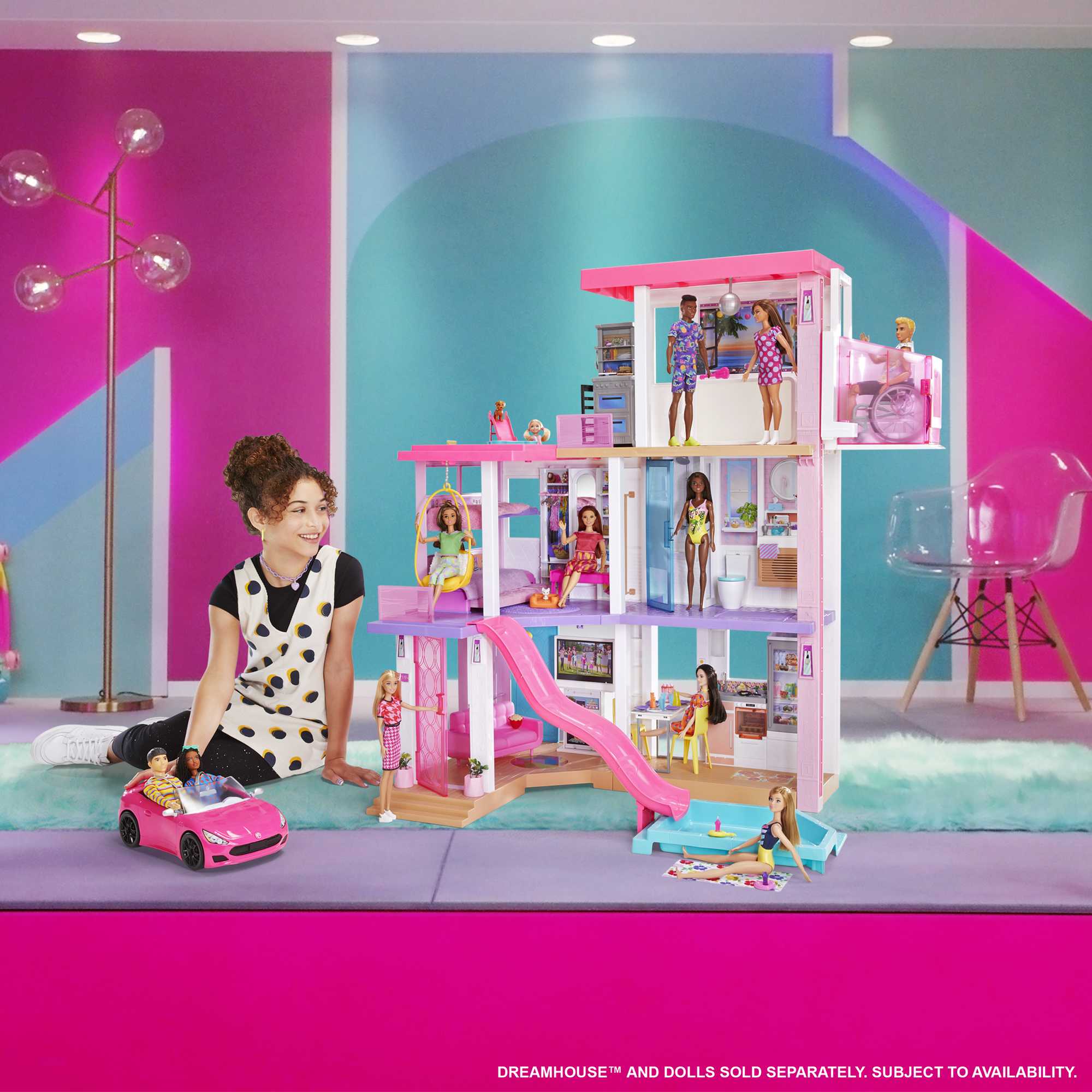 Barbie Pink Convertible 2-Seater Vehicle With Rolling Wheels, For 3 To 7 Year Olds