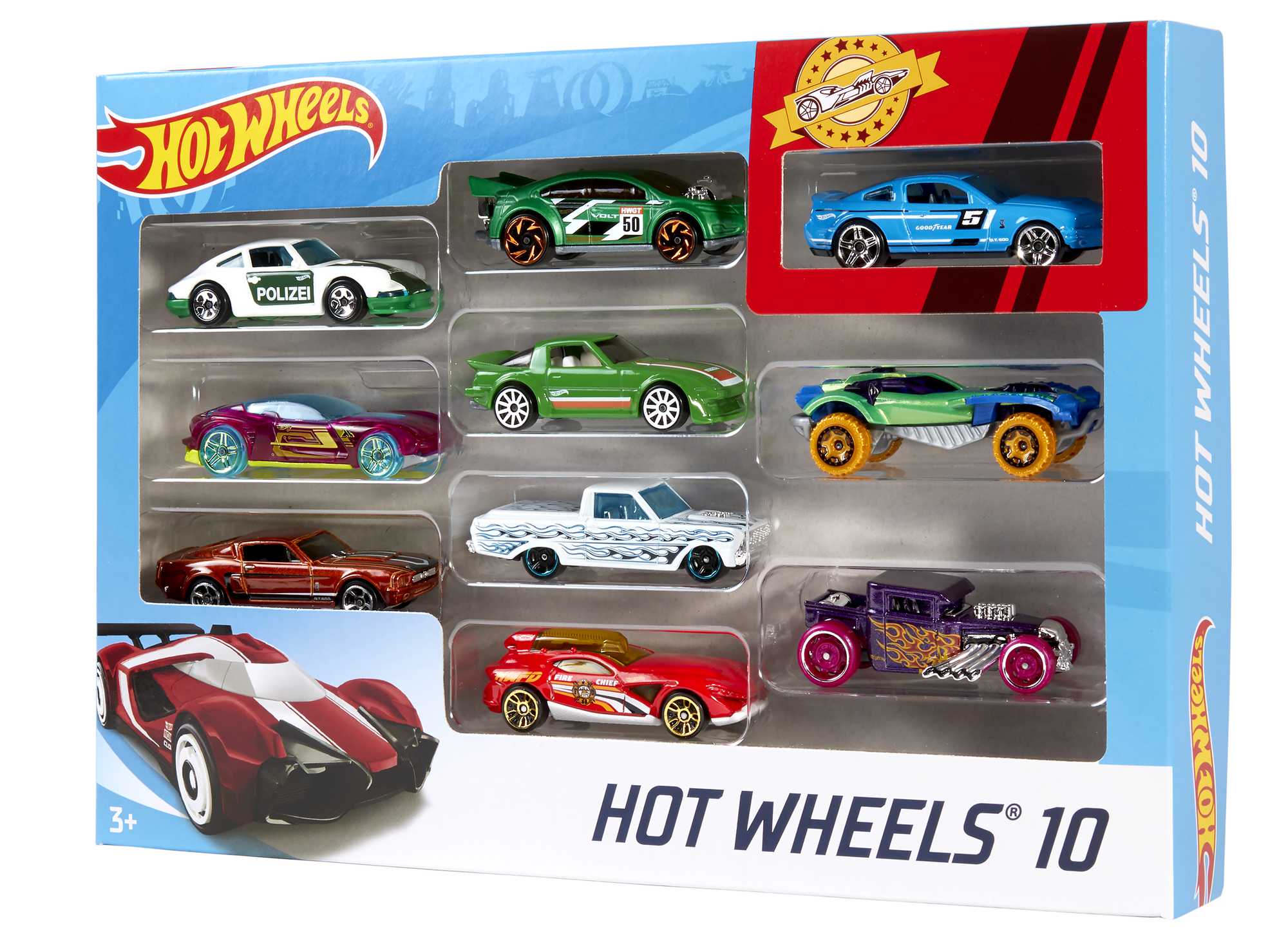 Hot Wheels Set Of 10 1:64 Scale Toy Trucks And Cars For Kids & Collectors