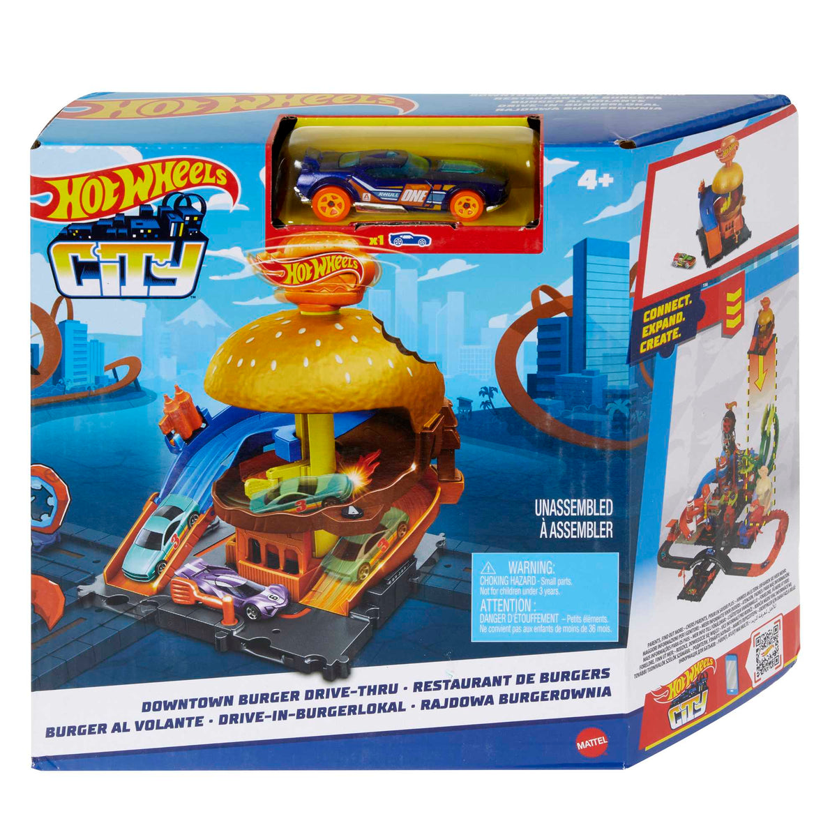 Hot Wheels City Burger Drive-Thru Playset, With 1 Toy Car