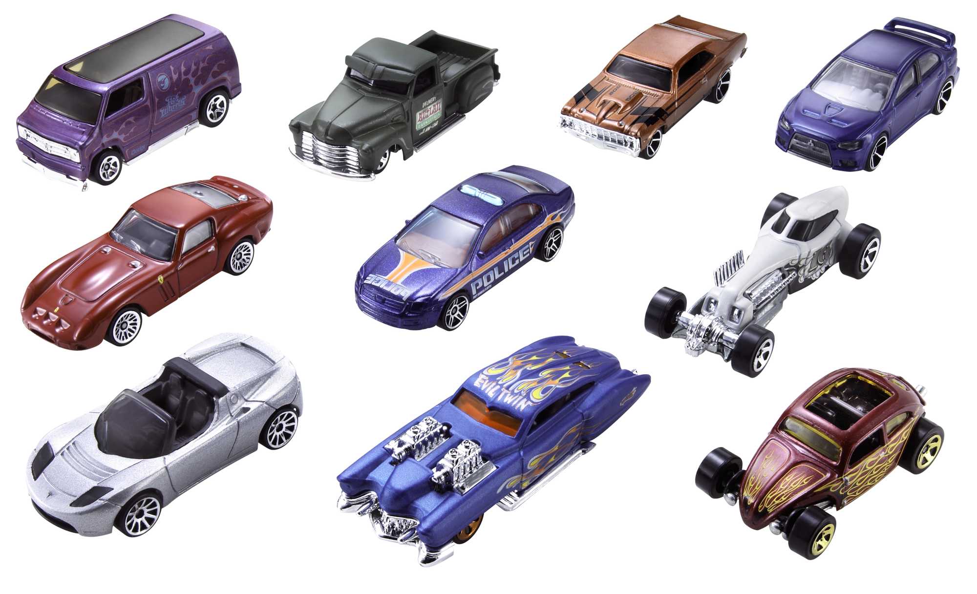 Hot Wheels Set Of 10 1:64 Scale Toy Trucks And Cars For Kids & Collectors