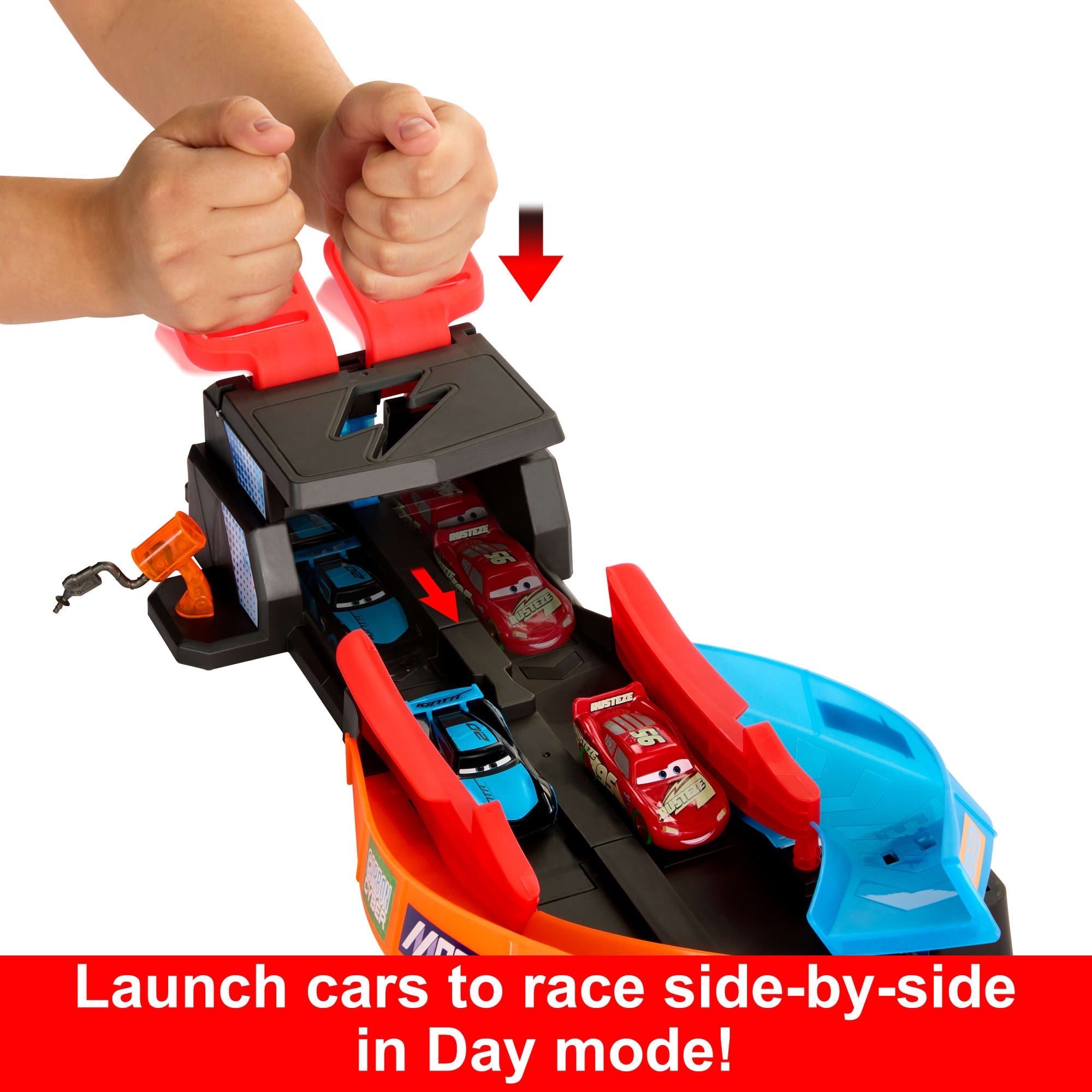 Disney And Pixar Cars Glow Racers Launch & Criss-Cross Playset With 2 Glow-in-The-Dark Vehicles