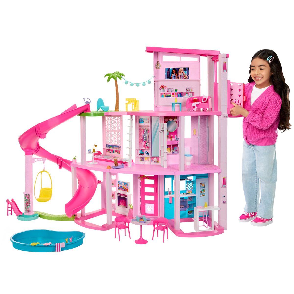 Barbie Dreamhouse, Pool Party Doll House With 75+ Pieces And 3-Story Slide, Barbie House Playset, Pet Elevator And Puppy Play Areas