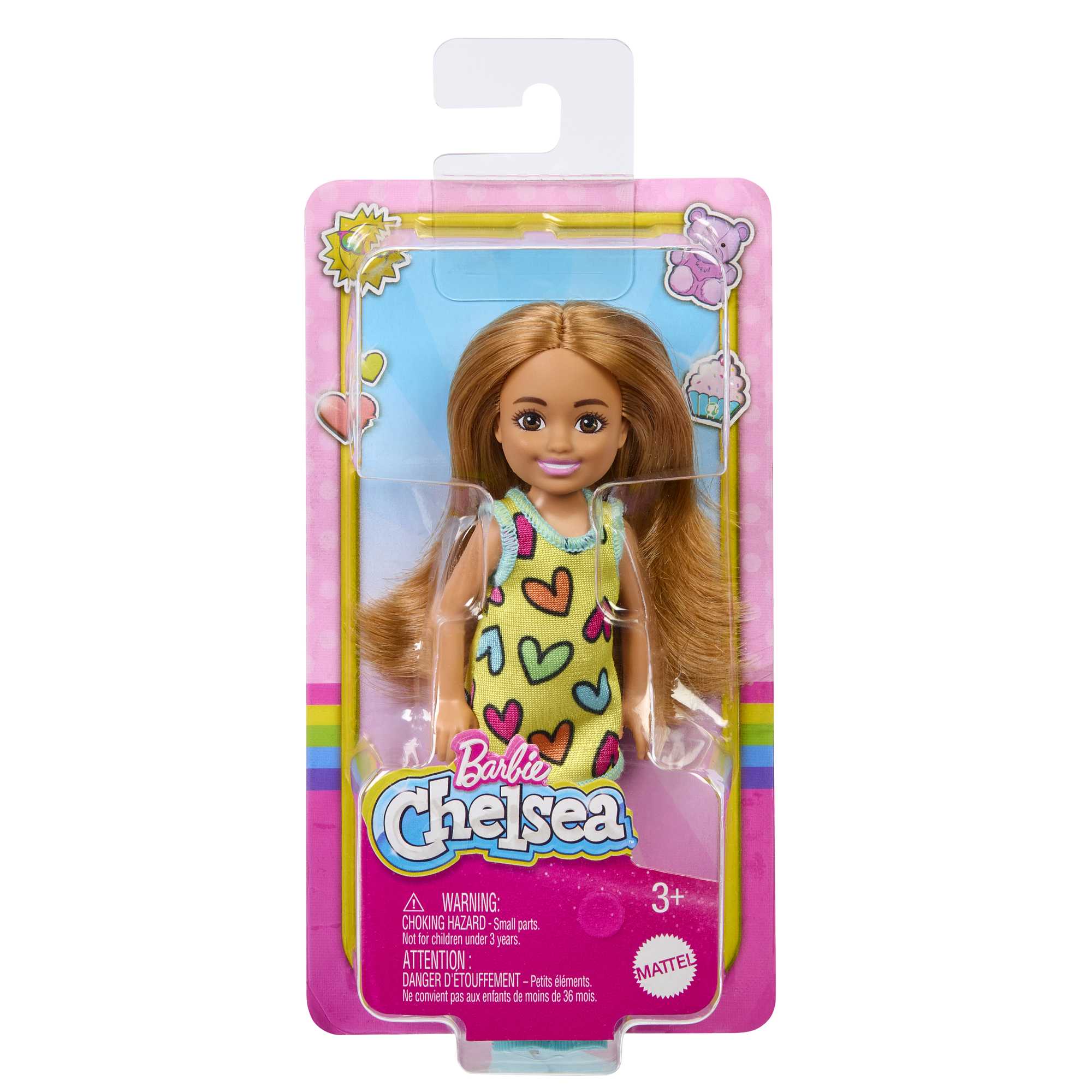 Barbie Chelsea Doll, Wearing Removable Heart-Print Dress With Brunette Hair & Brown Eyes