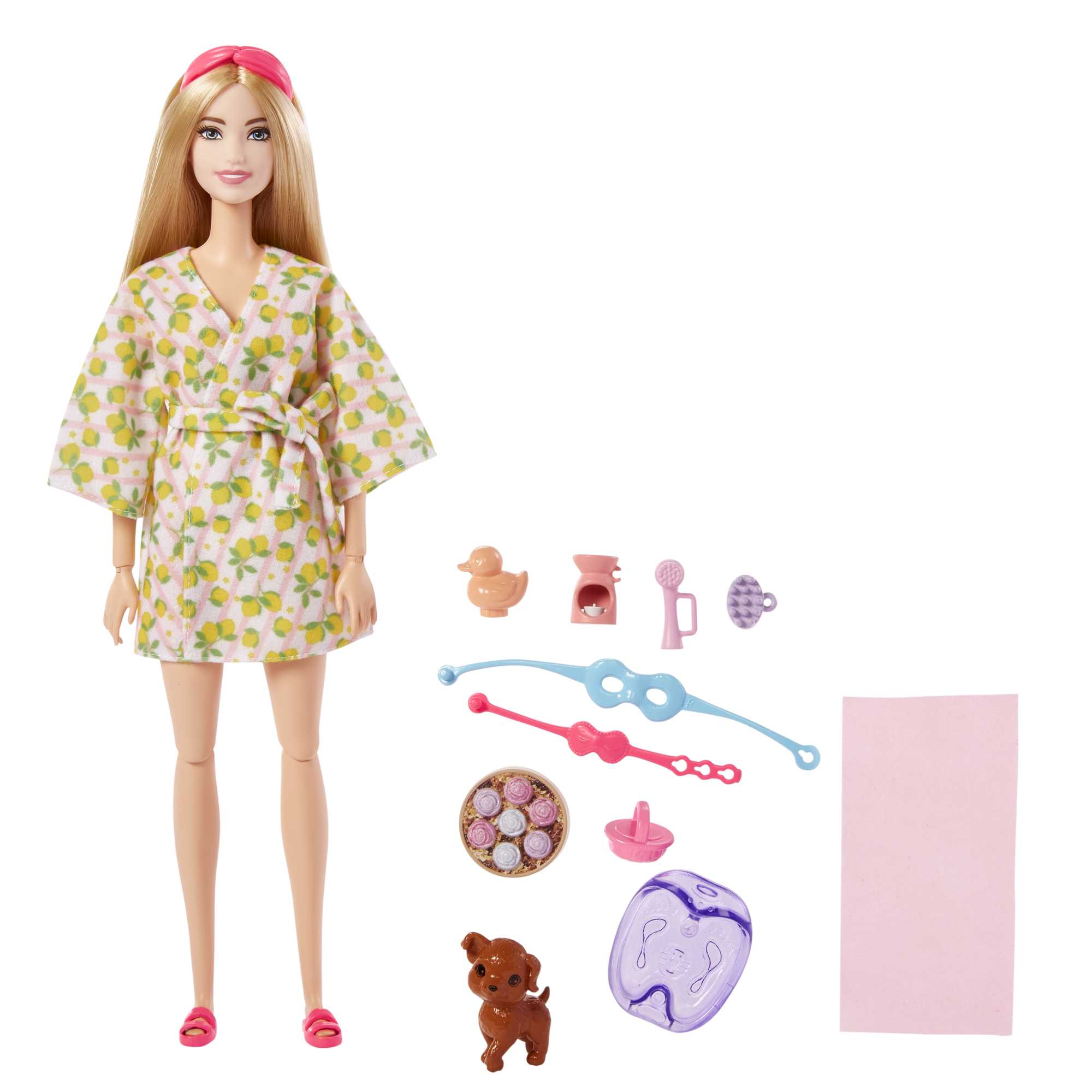 Barbie Self-Care Spa Day Possible Doll in Bathrobe With Puppy And Accessories
