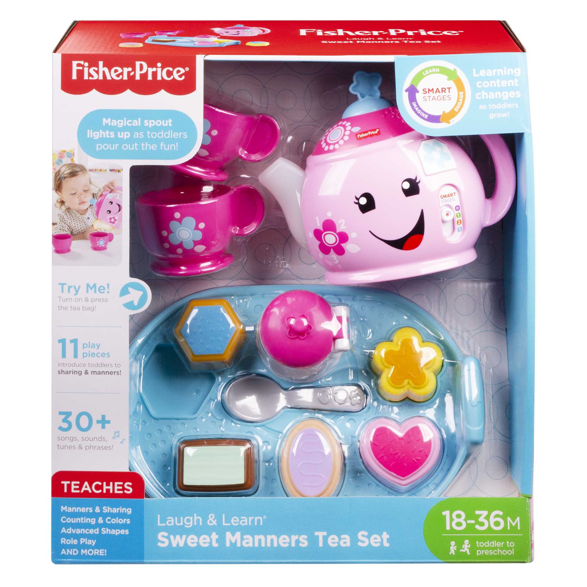 Fisher-Price Laugh & Learn Sweet Manners Tea Set Interactive Toddler Pretend Play, 11 Pieces