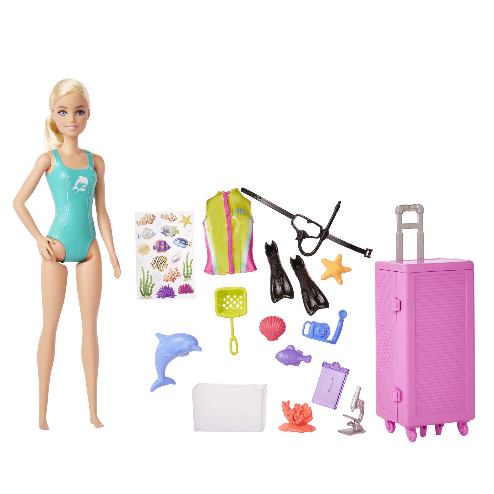 Barbie-Coffret Barbie Plongeuse, Poupée et Plus de 10 Accessoires
