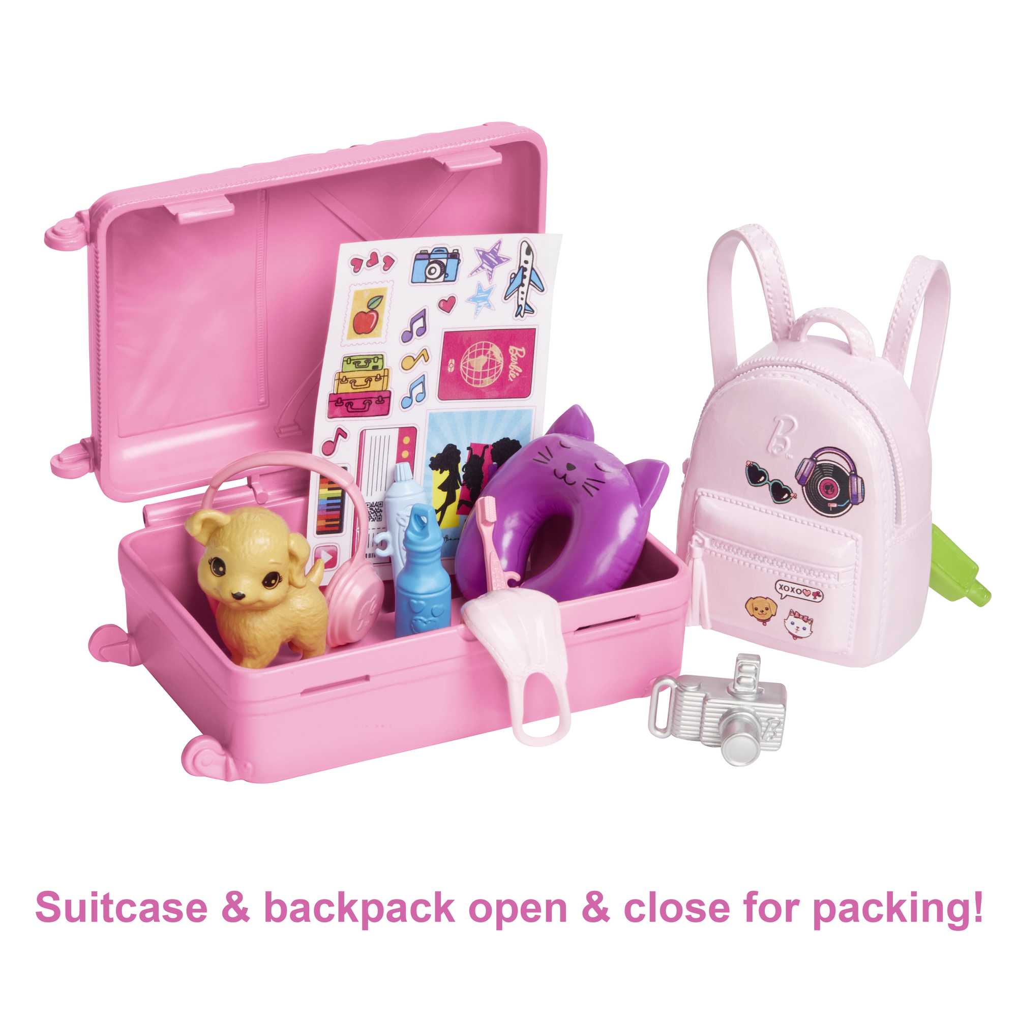 Barbie Doll And Accessories, Travel Set With Puppy