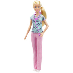 Barbie Nurse Fashion Doll Dressed in Medical Scrubs, White Shoes & Stethoscope Accessory