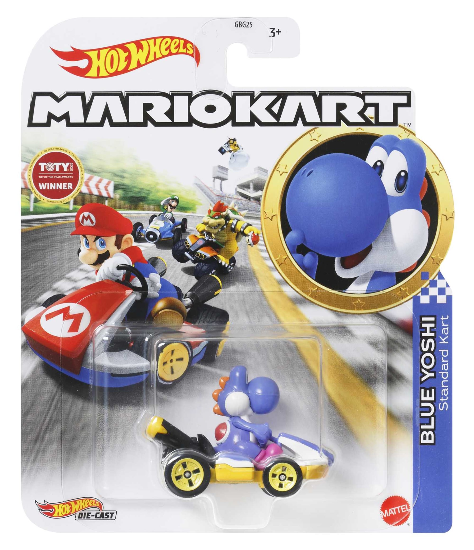 Hot Wheels Mario Kart Vehículo de Juguete Yoshi Estándar Kart Azul Obscuro