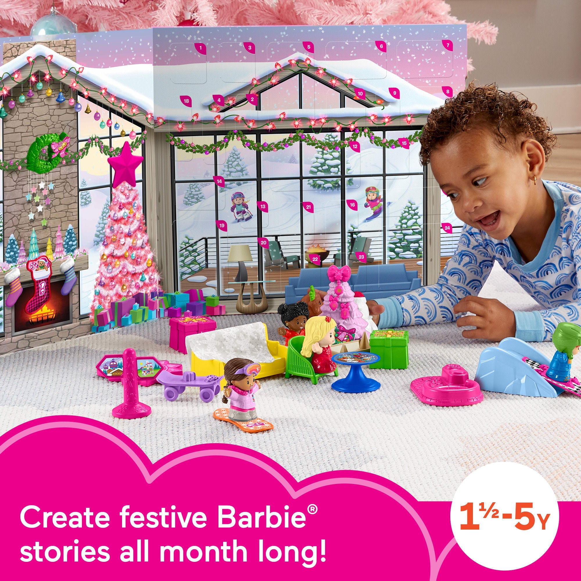 Fisher-Price Little People Barbie Advent Calendar Playset, Christmas Gift For Toddlers, 24 Toys
