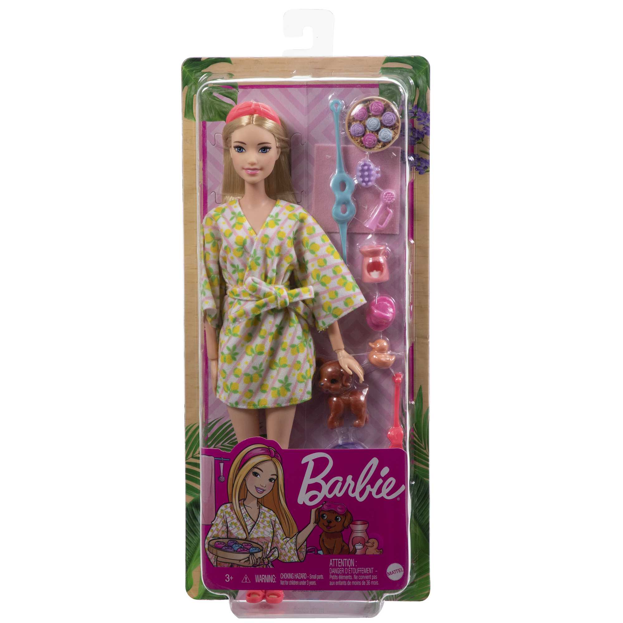 Barbie Self-Care Spa Day Possible Doll in Bathrobe With Puppy And Accessories
