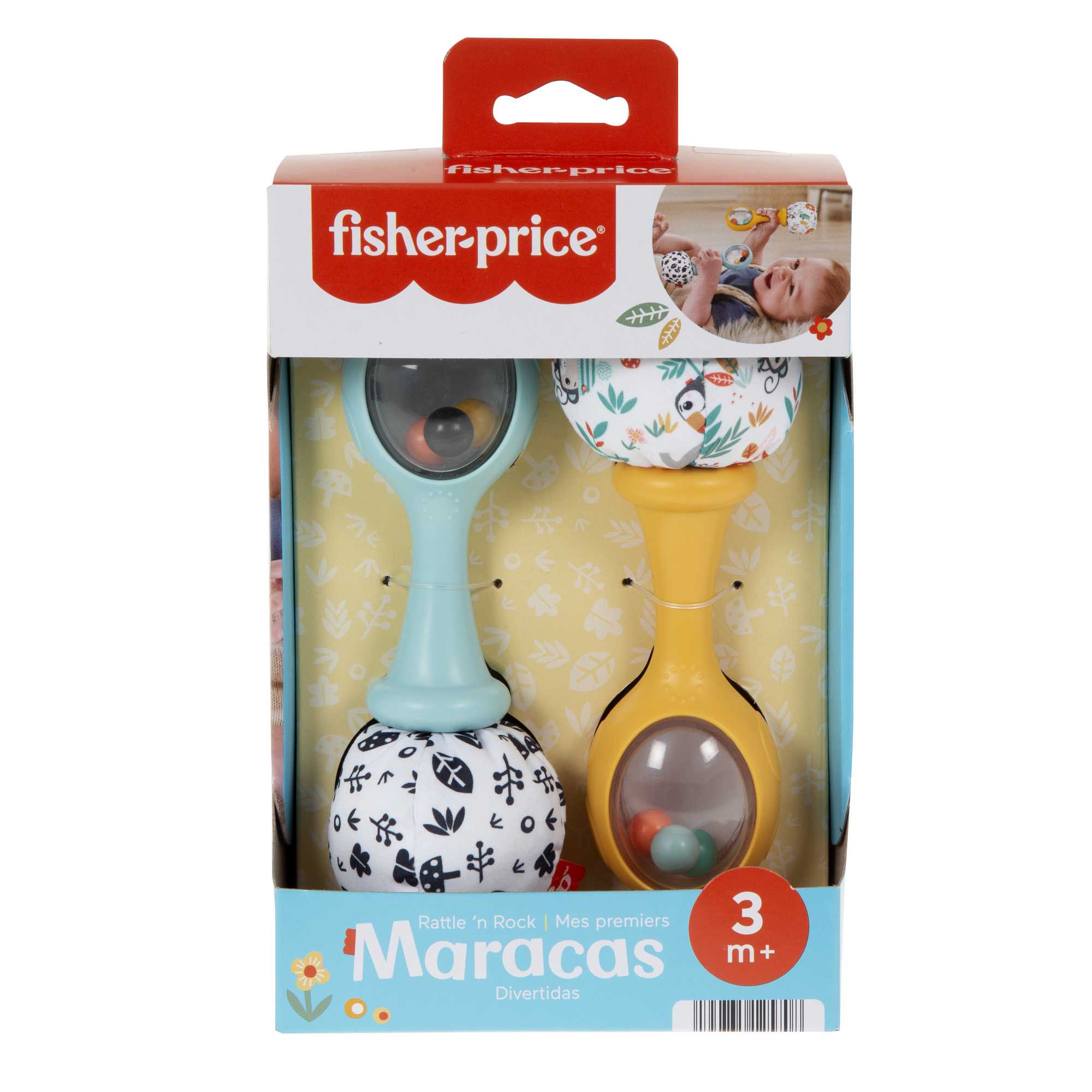 Fisher-Price Baby Rattle ‘n Rock Maracas Toys, Set Of 2 For Infants 3+ Months, High Contrast
