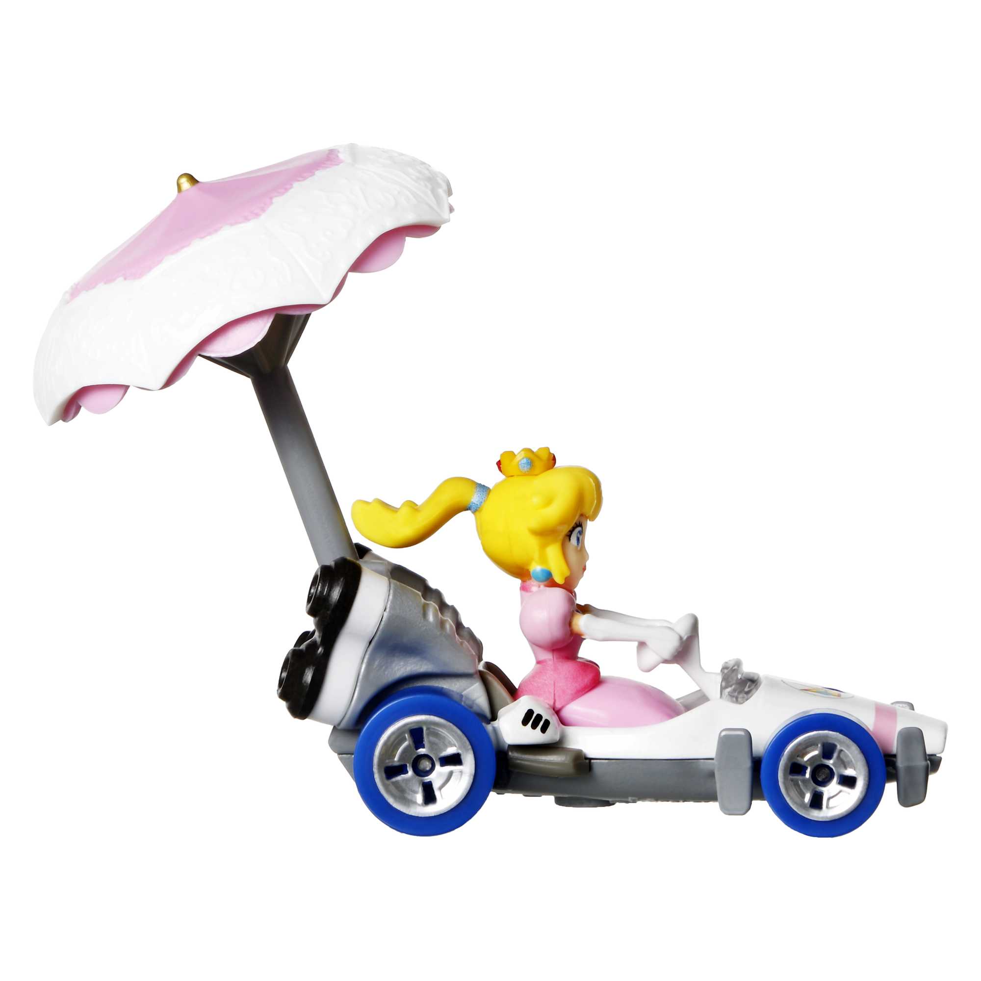 Hot Wheels Mario Kart Vehículo de Juguete Princesa Peach B-Dasher con Peach Parasol