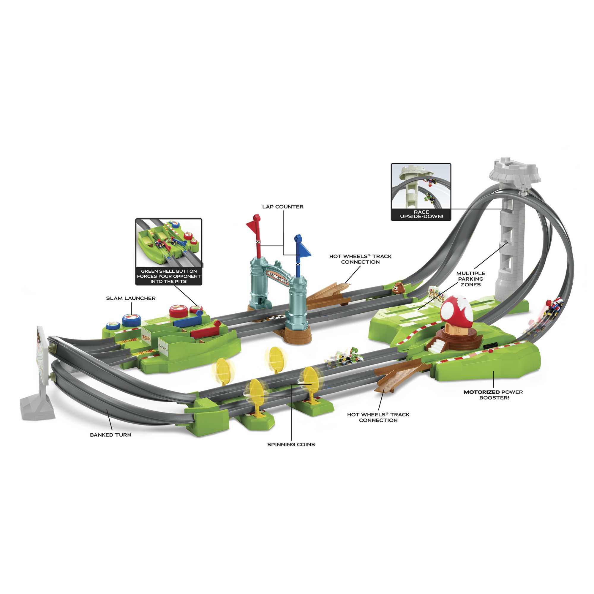 Hot Wheels Mario Kart Circuit Track Set & 2 Mario & Yoshi Karts Vehicles