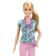 Barbie Nurse Fashion Doll Dressed in Medical Scrubs, White Shoes & Stethoscope Accessory