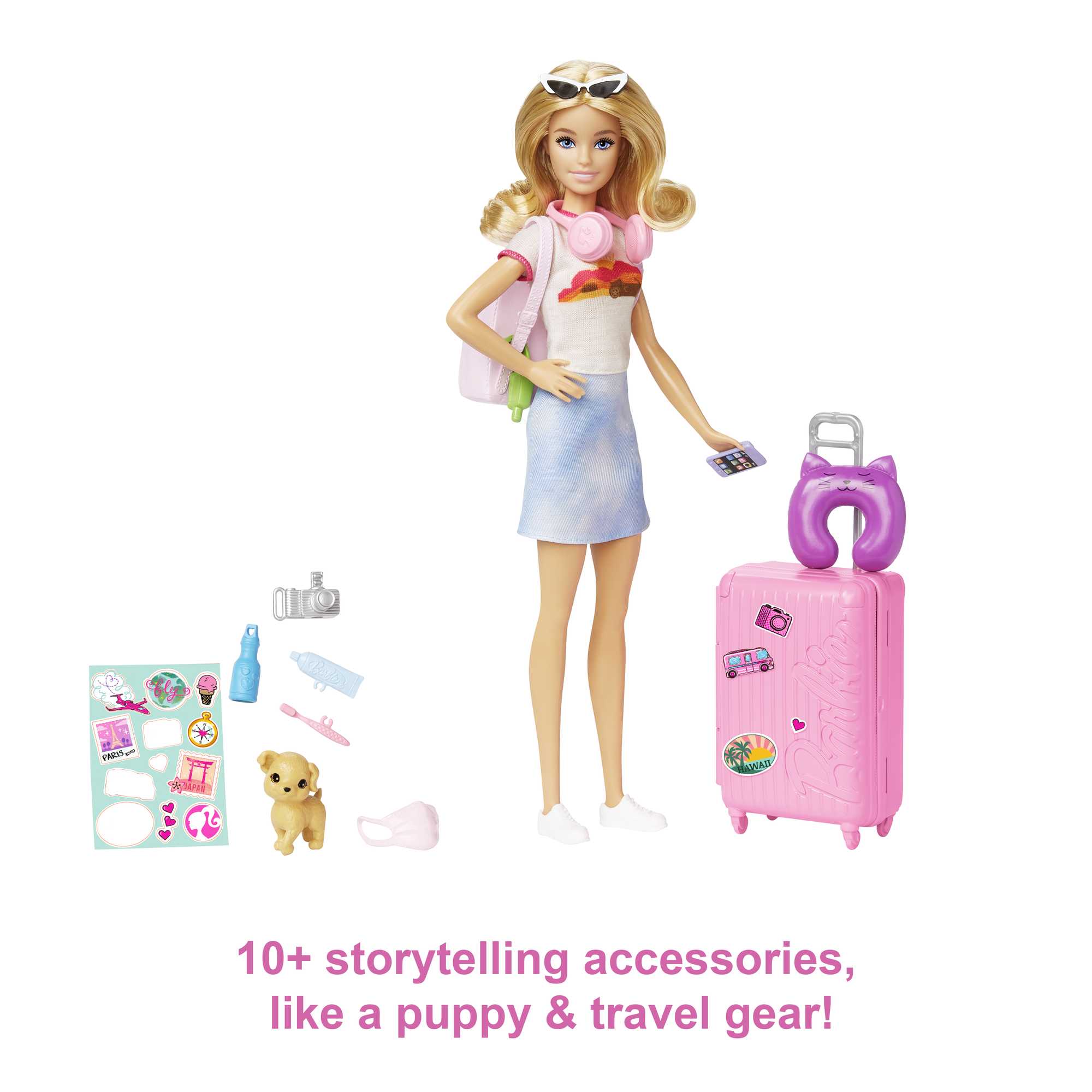 Barbie Doll And Accessories, Travel Set With Puppy