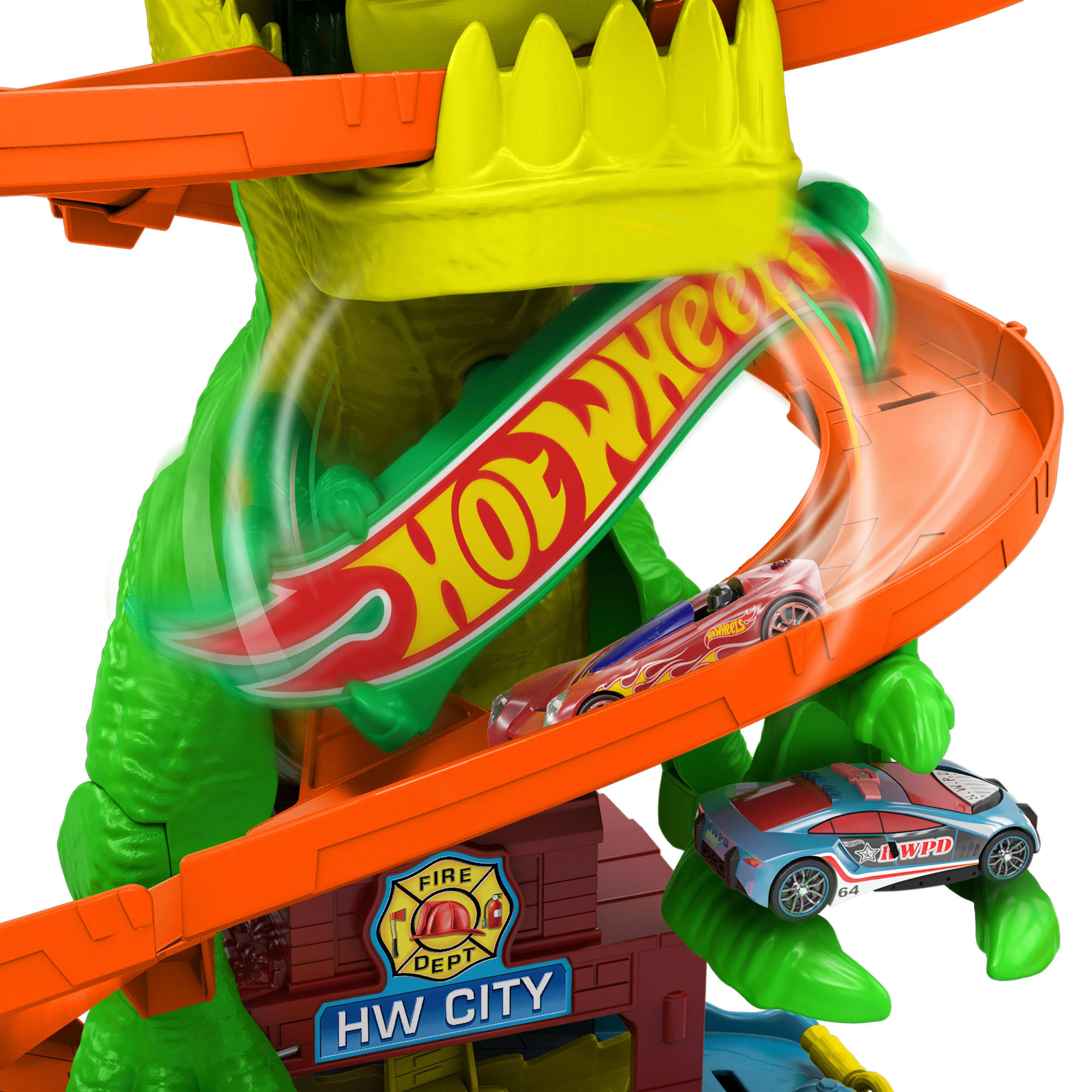 Hot Wheels City Pista de Brinquedo T-Rex x Quartel de Bombeiros