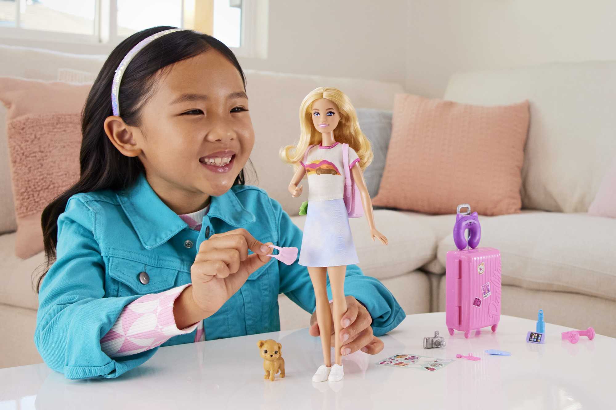 Barbie Doll And Accessories, 'Malibu' Travel Set With Puppy And 10+ Pieces Including Working Suitcase