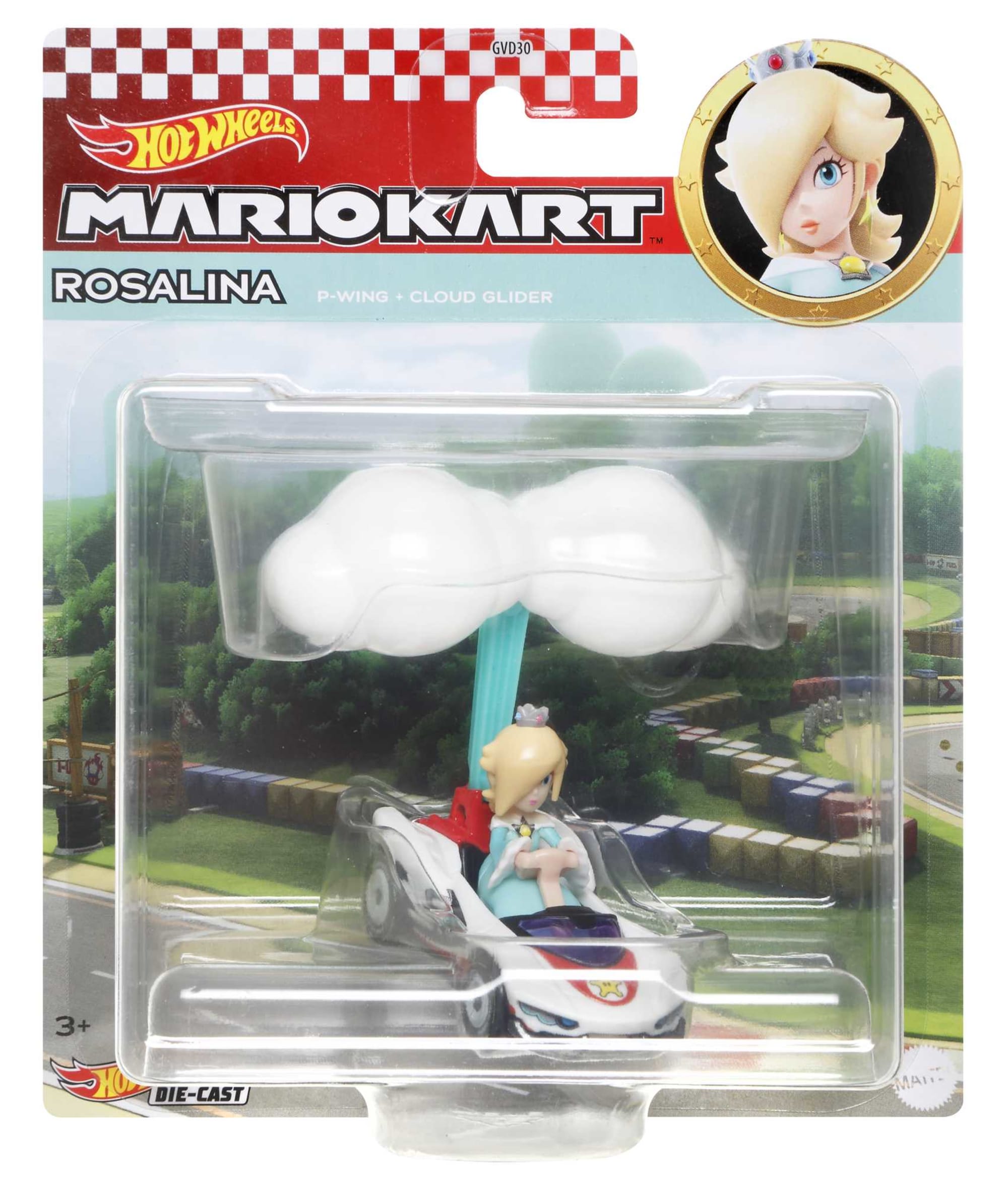 Hot Wheels Mario Kart Vehículo de Juguete Rosalina P-Wing con Cloud Glider