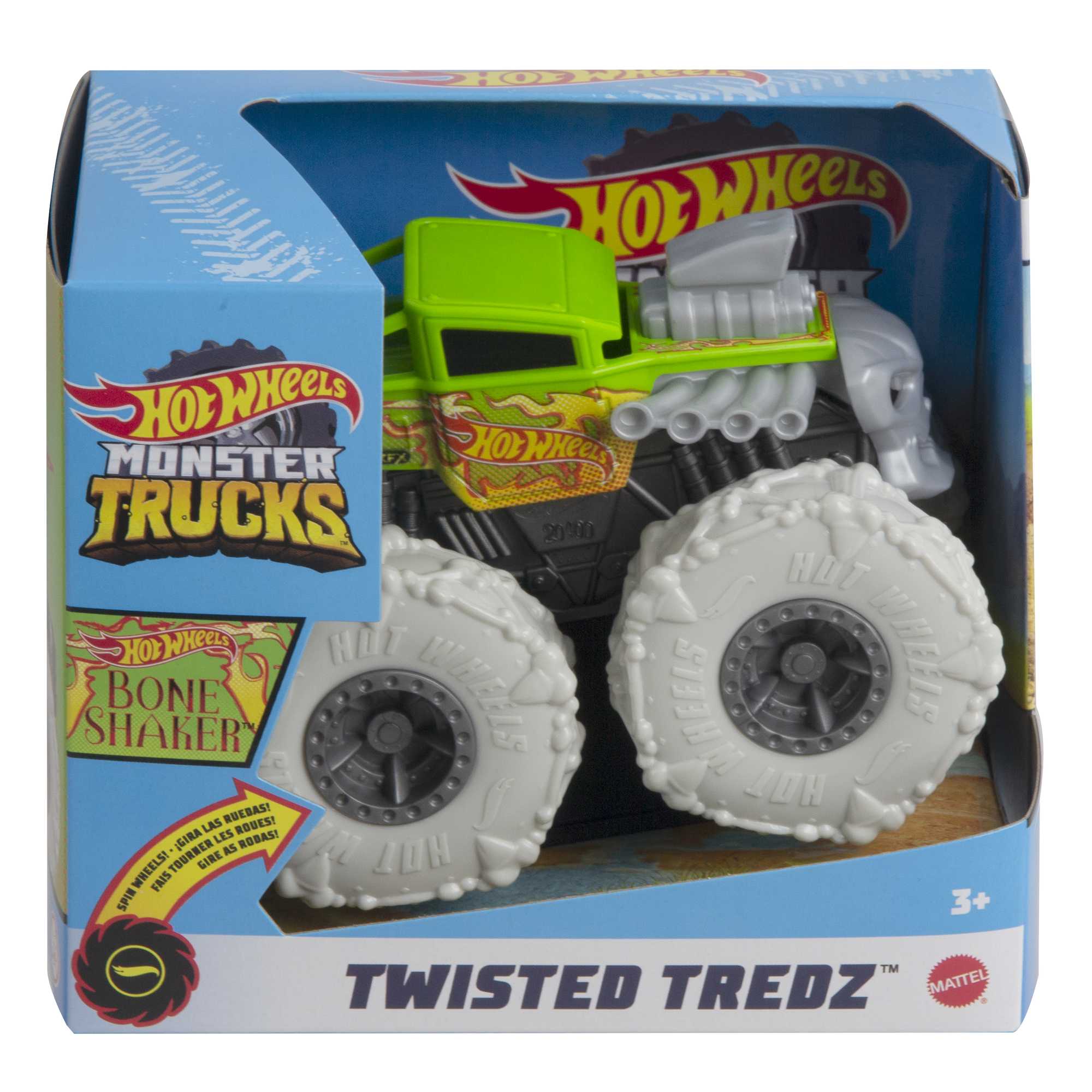 Hot Wheels Monster Trucks Vehículo de Juguete 1:43 Llantas Todo Terreno Bone Shaker Original Flaming Skull